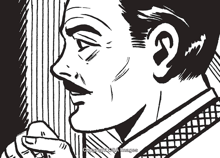 Retro Illustration of a Thoughtful Gentleman in Black and White Design