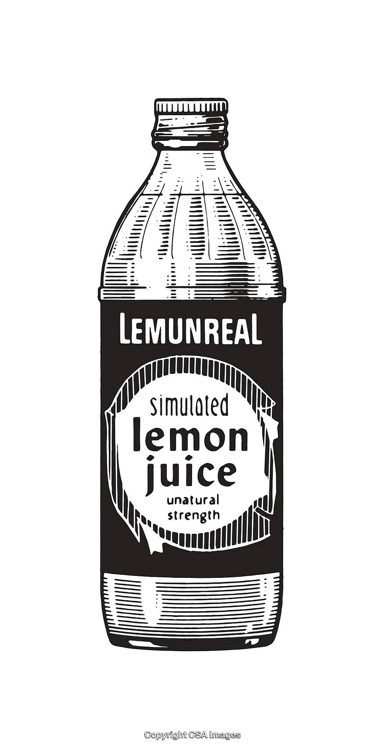 Black and White Line Art of Vintage Lemon Juice Bottle Design