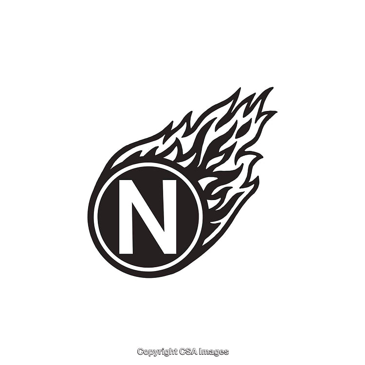 Bold Flaming Circle With Letter N in Artistic Style