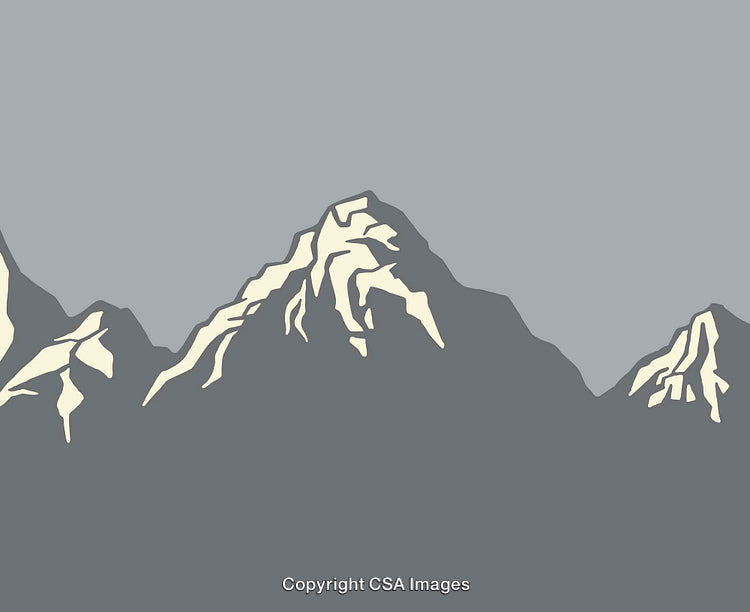 Abstract Line Art Illustration of Mountains with Snowy Peaks