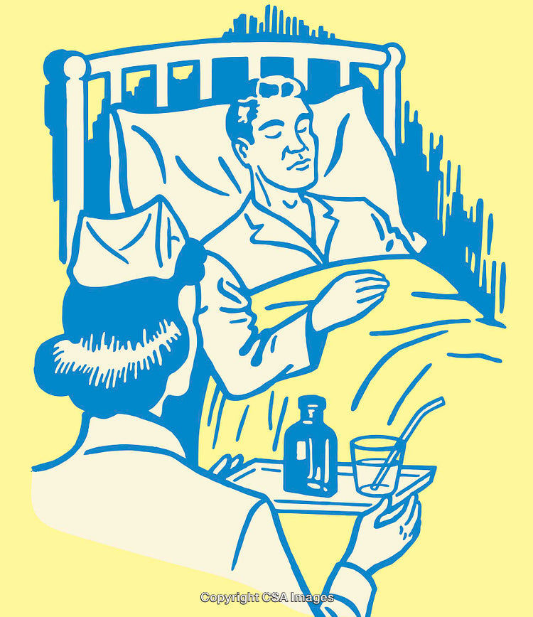 Nurse Attending Hospitalized Patient in Retro Style Illustration