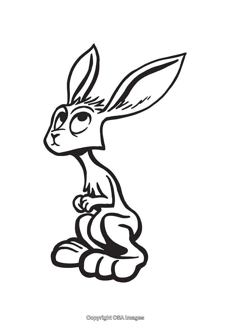 Playful Cartoon Rabbit Illustration in Black and White Line Art Style