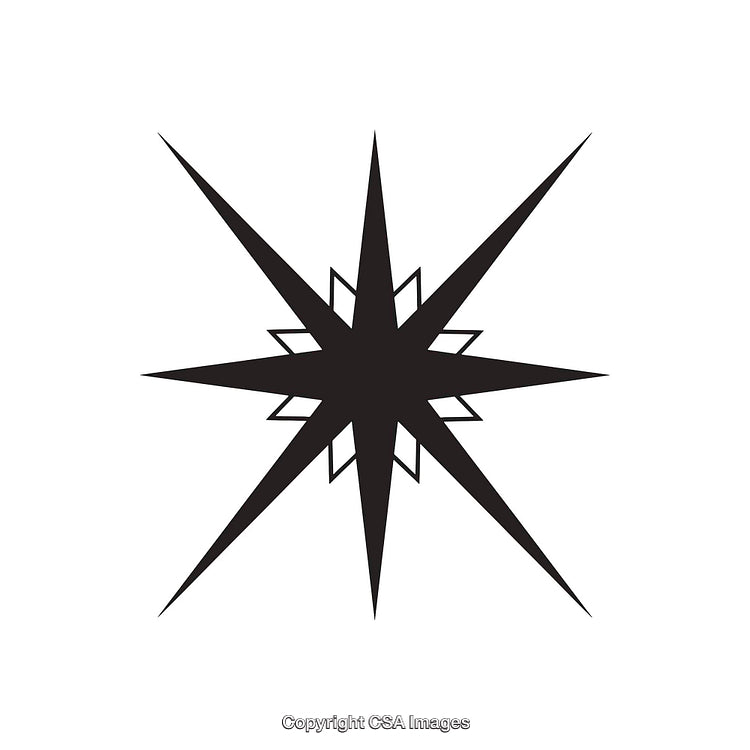 Black and White Eight-Pointed Star with Geometric Design