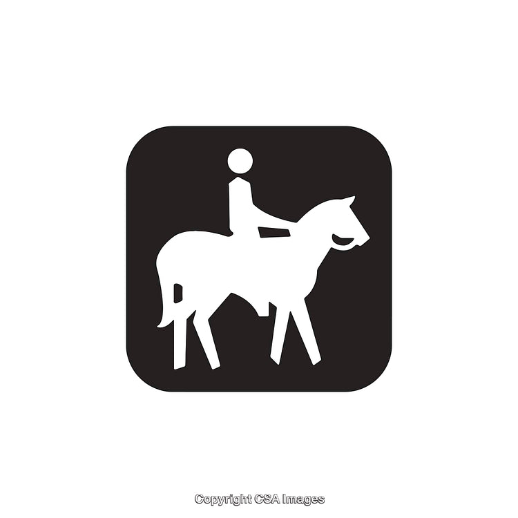 Equestrian Icon Depicting Horseback Rider in Minimalist Black and White Design