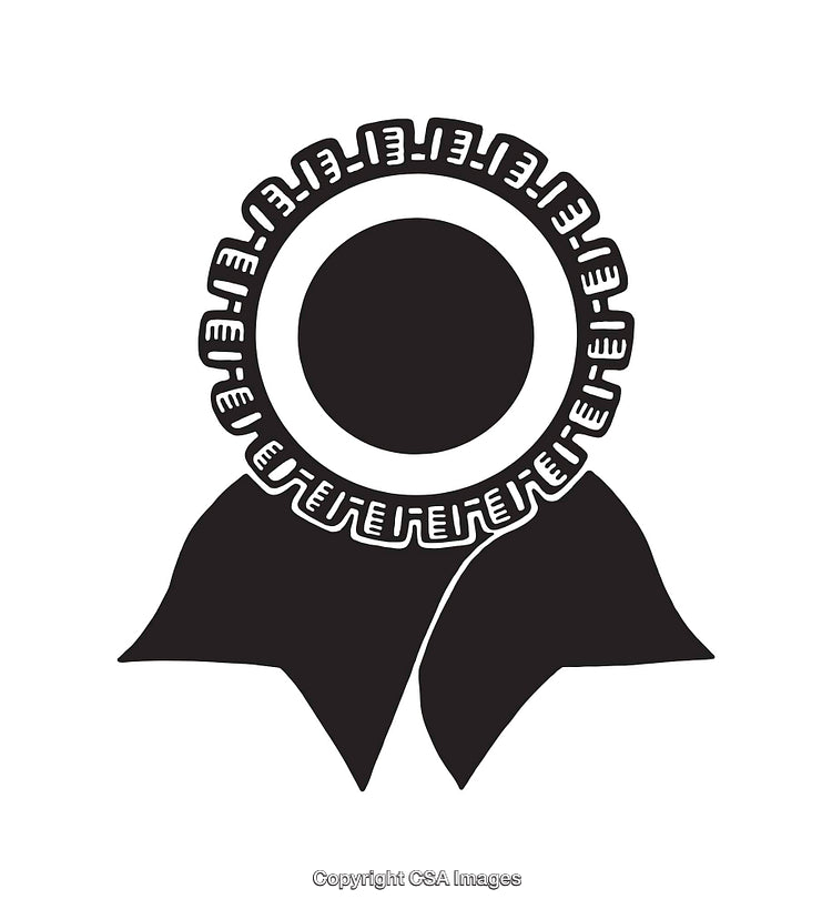 Black and White Line Art of a Decorative Award Ribbon