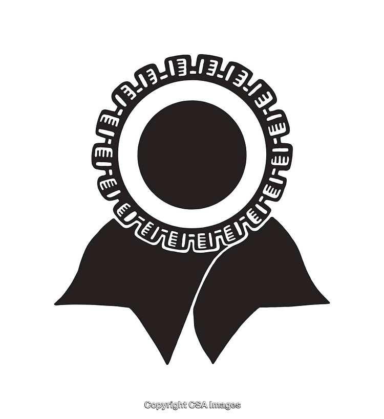 Black and White Line Art of a Decorative Award Ribbon