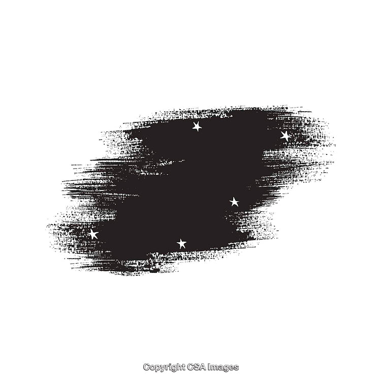 Abstract Black Brush Stroke With Star Accents on White Background