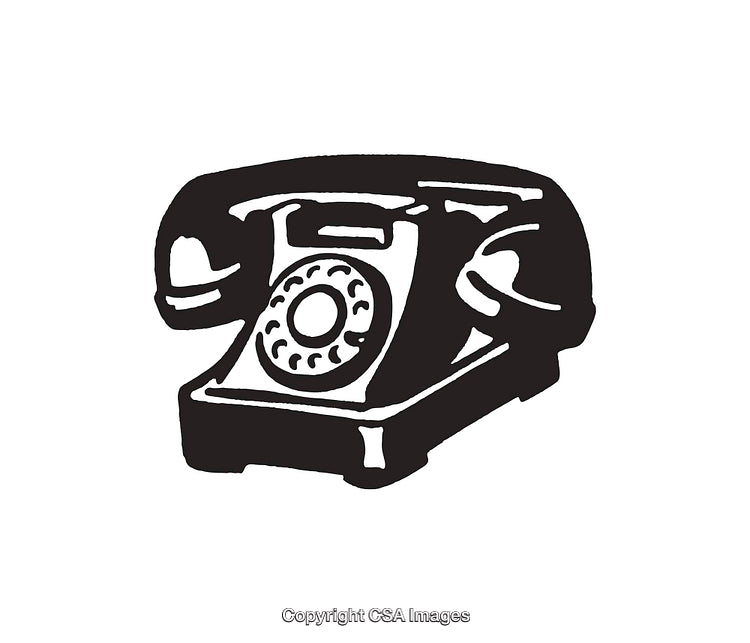 Black and White Illustration of a Vintage Rotary Dial Telephone