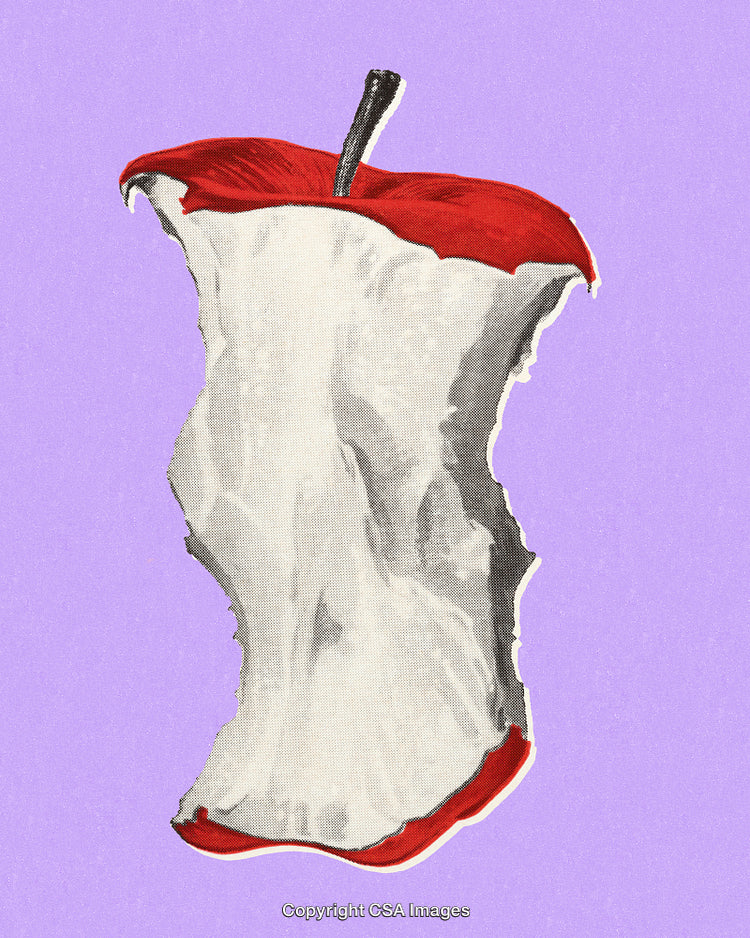 Minimalist Illustration of an Apple Core on Purple Background