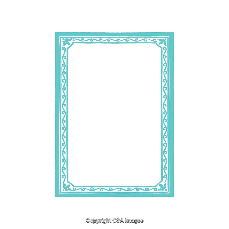 Elegant Blue Frame With Ornate Floral Decorations on White Background