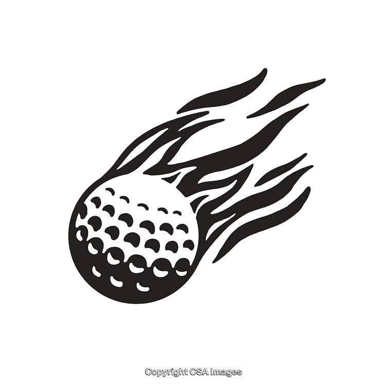 Black and White Illustration of a Flaming Golf Ball in Motion