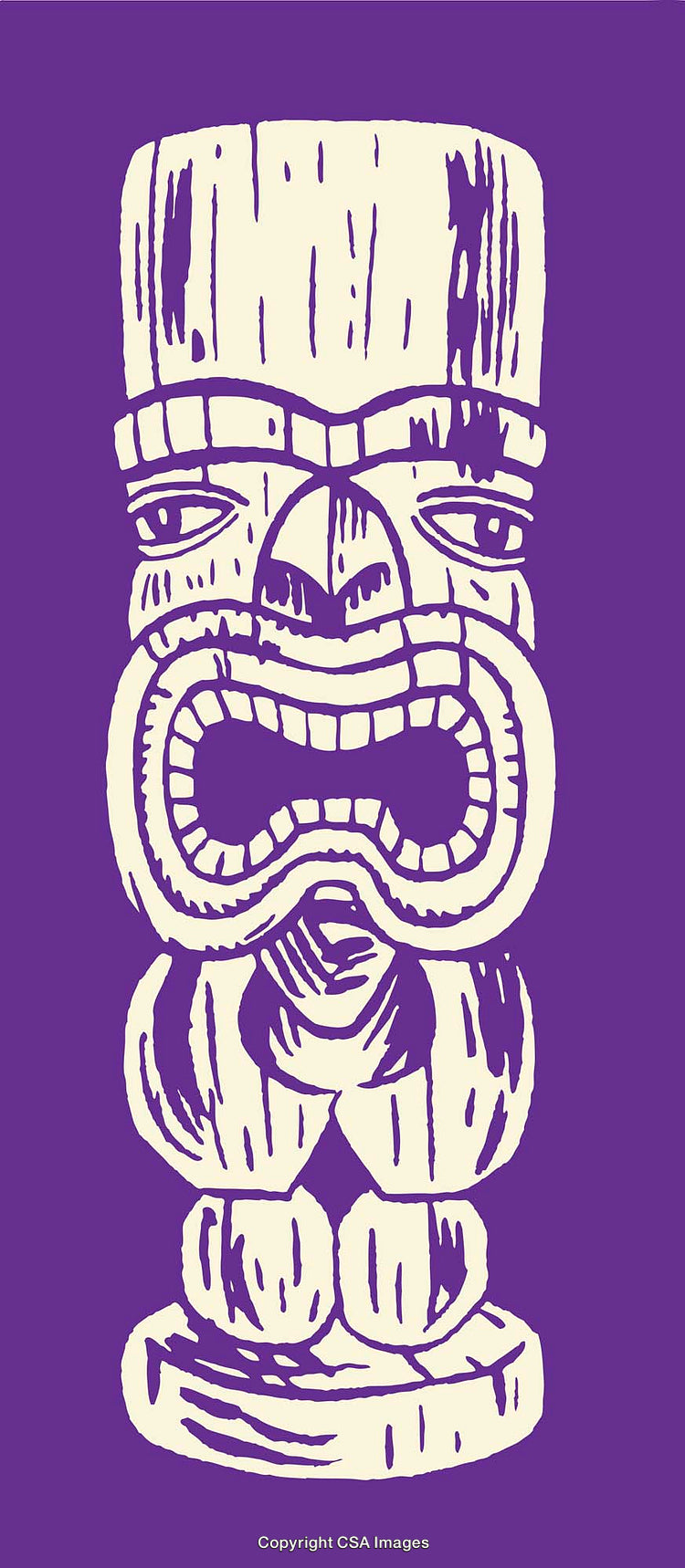 Colorful Line Art Illustration of Traditional Tribal Tiki Sculpture