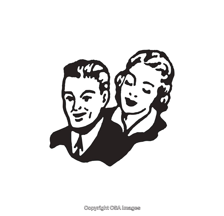 Vintage Black and White Illustration of a Smiling Couple