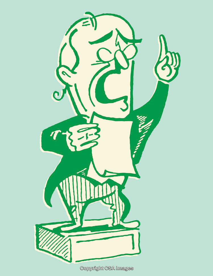 Retro Style Illustration of a Man Speaking Passionately on a Podium