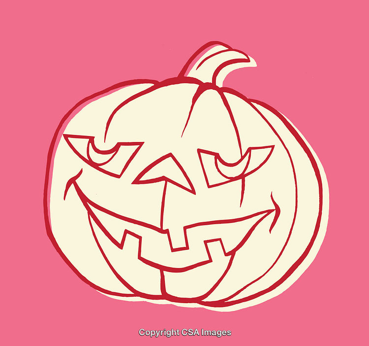 Smiling Jack-o'-Lantern Illustration on Bright Pink Background