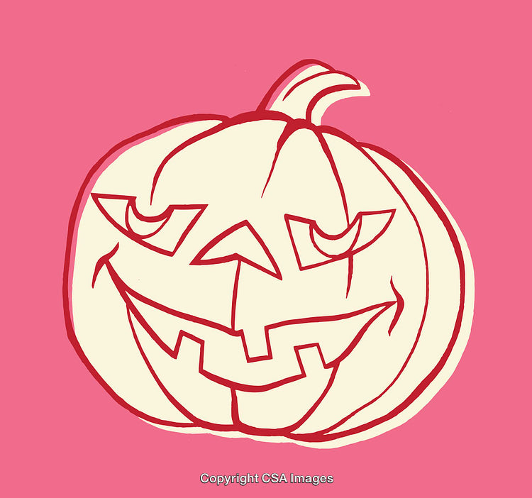 Smiling Jack-o'-Lantern Illustration on Bright Pink Background