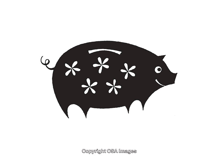 Black And White Piggy Bank Illustration With Floral Design