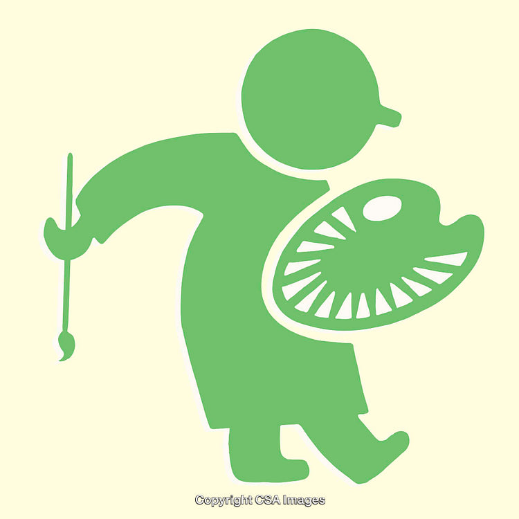 Green Artistic Figure with Paintbrush and Palette Line Illustration