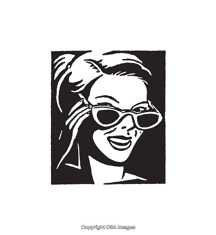 Stylized Black and White Illustration of a Woman Wearing Sunglasses