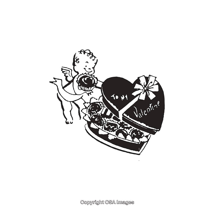 Cupid with Heart-Shaped Valentine Chocolate Box Illustration