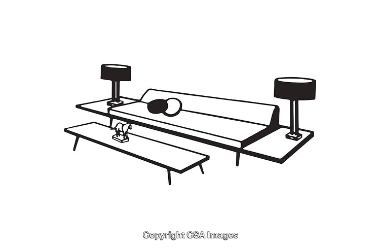 Black and White Line Art Illustration of Modern Living Room