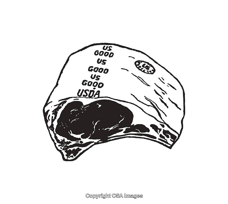 Black and White Line Art Illustration of USDA Quality Graded Beef