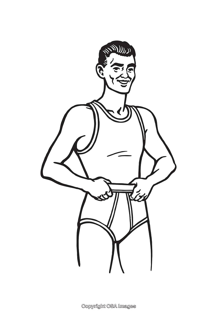 Retro Style Illustration of a Smiling Man Adjusting His Undergarments
