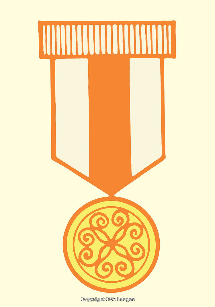 Colorful Medal Illustration Featuring Ornate Circular Design and Ribbon Detail