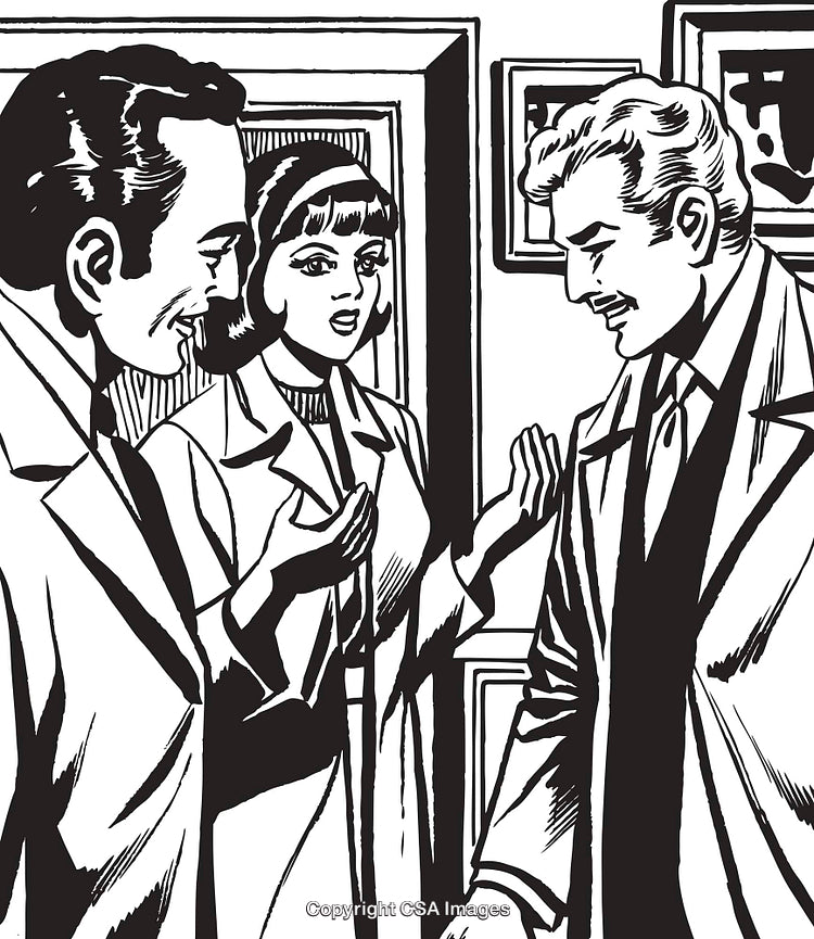 Vintage Illustration of People Conversing in a Retro Artistic Style