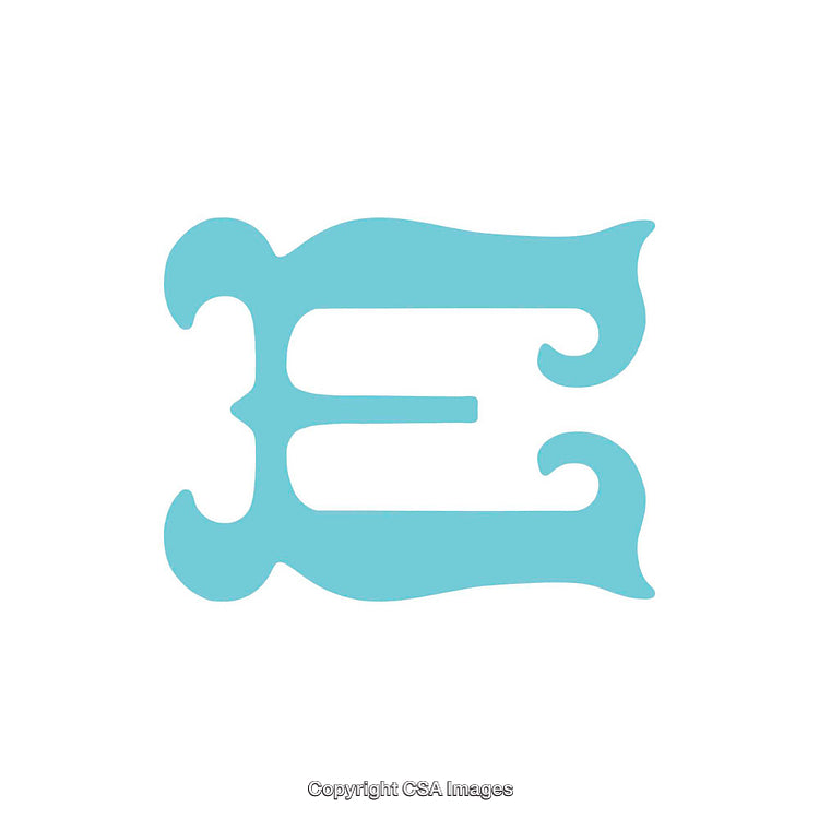 Ornate Stylized Blue Letter E on White Background