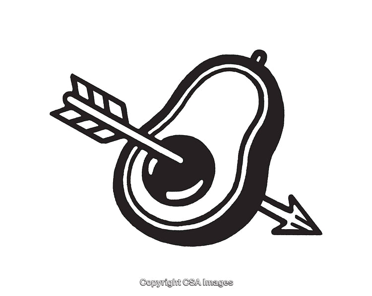Black and White Illustration of Avocado with Arrow Motif