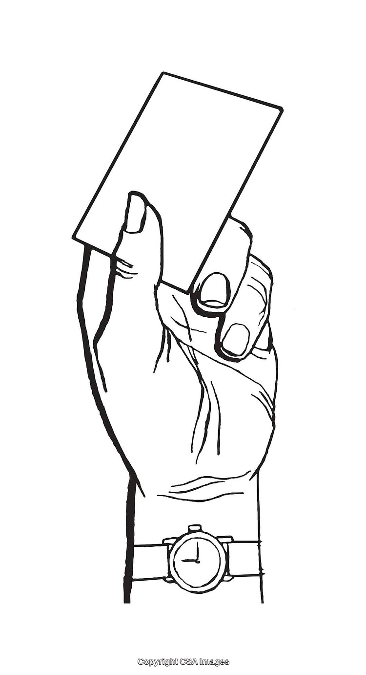 Illustration of a Hand Holding a Card Wearing a Watch in Line Art