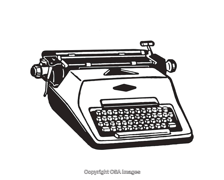 Vintage Typewriter Line Art Drawing in Black and White