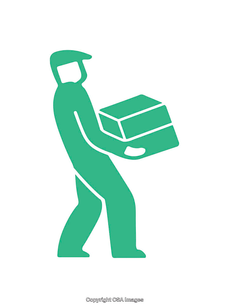 Delivery Worker Icon Holding Boxes in Green Silhouette Design
