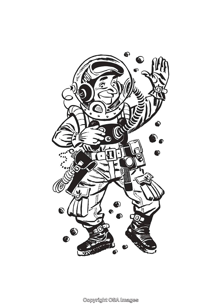 Black and White Line Art of an Astronaut in Space