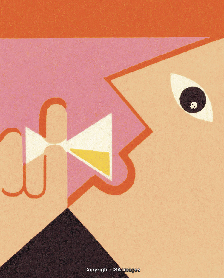 Abstract Illustration of Surreal Face with Geometric Shapes and Retro Style
