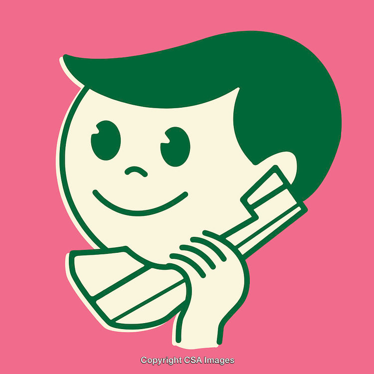Retro Style Illustration of a Person Using a Telephone with a Smile