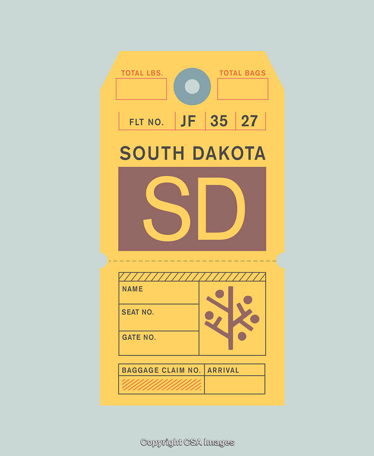 Vintage South Dakota Travel Tag With Yellow and Maroon Details