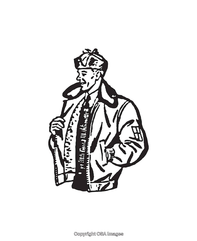 Vintage Illustration of a Man Wearing a Jacket and Fur Hat