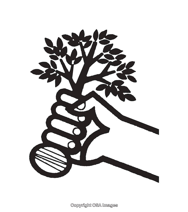 Black and White Line Art of a Hand Holding a Tree