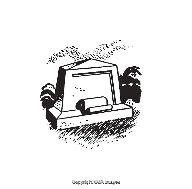Black And White Illustration of a Gravestone With Minimalistic Design