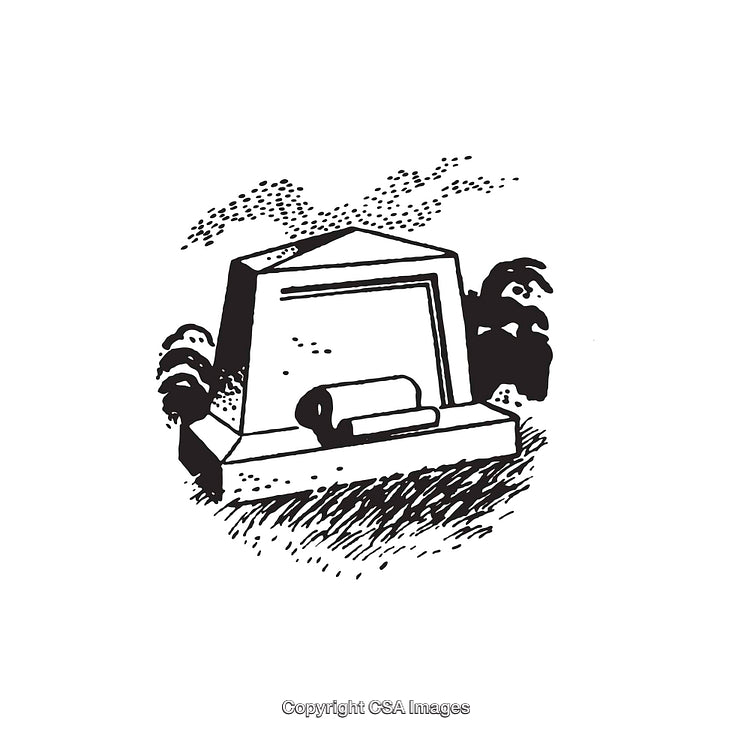 Black And White Illustration of a Gravestone With Minimalistic Design