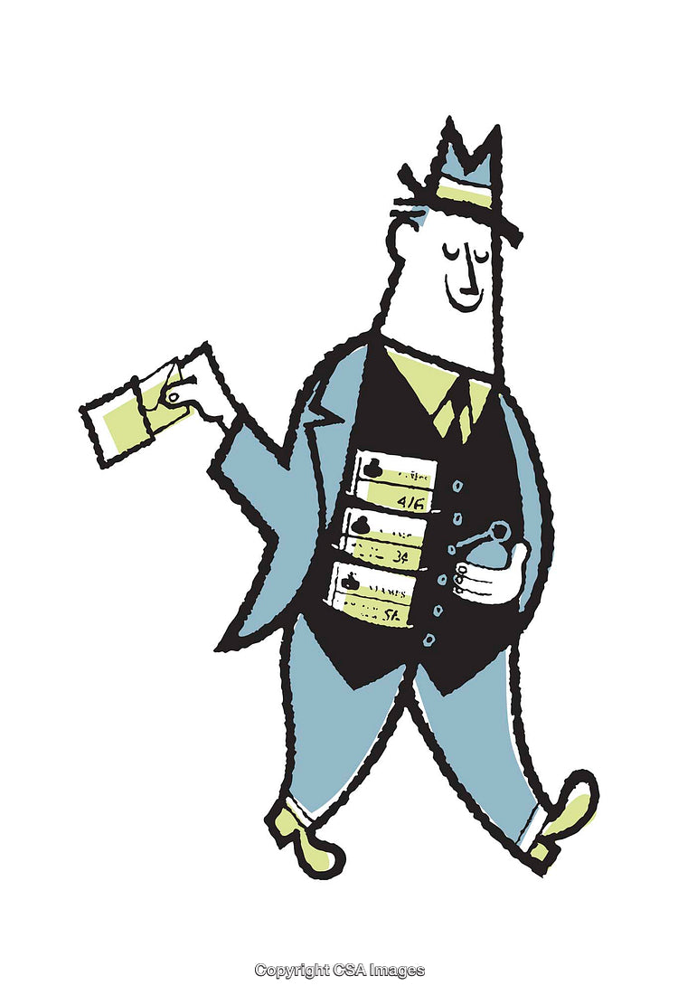 Stylized Businessman Holding Money in a Colorful Illustration Style