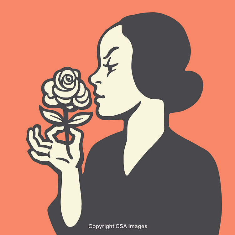 Elegant Woman Holding a Rose in a Minimalist Illustration