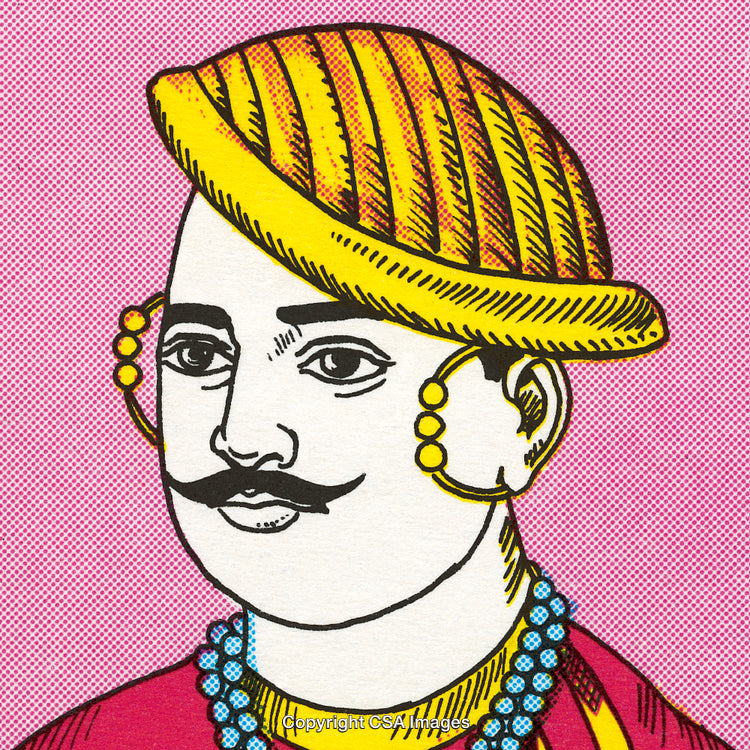 Traditional Illustration of Regal Figure in Vibrant Artistic Style