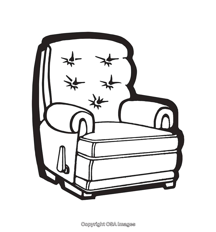 Black and White Line Art Illustration of a Tufted Recliner Armchair