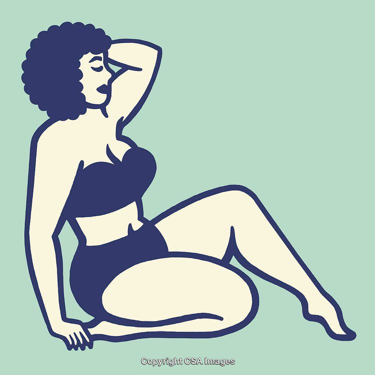 Stylish Retro Line Art Illustration of a Woman in Swimsuit