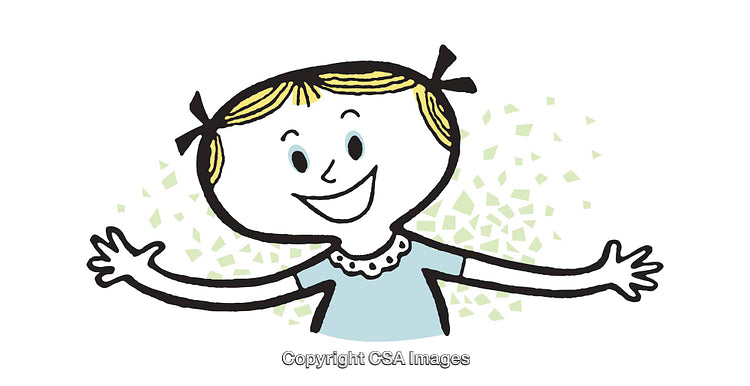 Cartoon Illustration of a Smiling Girl with Open Arms and a Cheerful Vibe