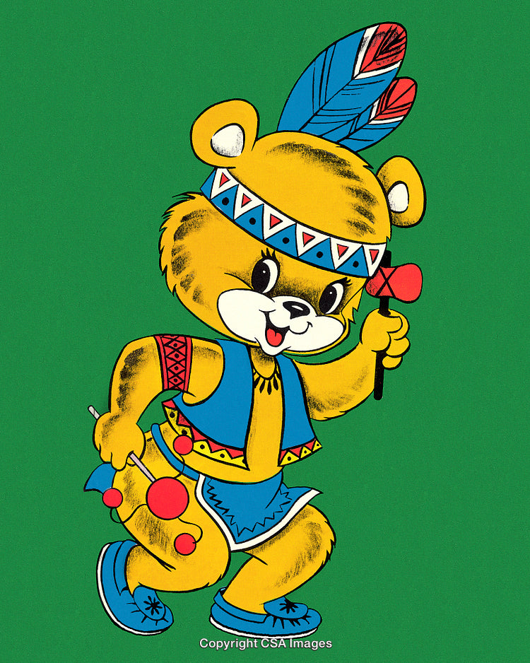 Cheerful Cartoon Bear Dressed in Traditional Outfit on Green Background