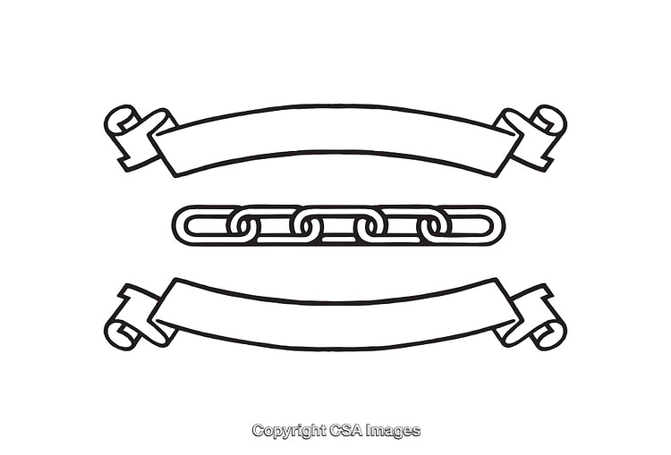 Black And White Line Art Illustrations of Banners and Chain Links